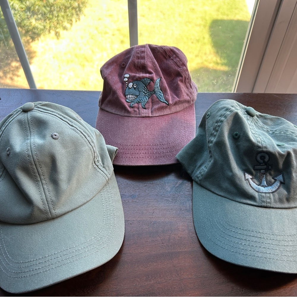 Set of Three Embroidered Caps in‎ Green and Red